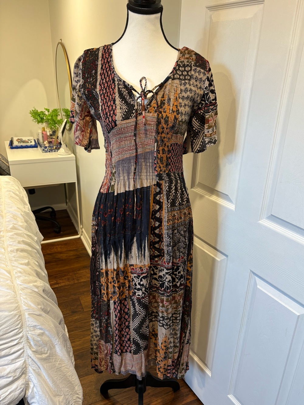 Papa Vancouver Boho Patchwork Midi Dress Small